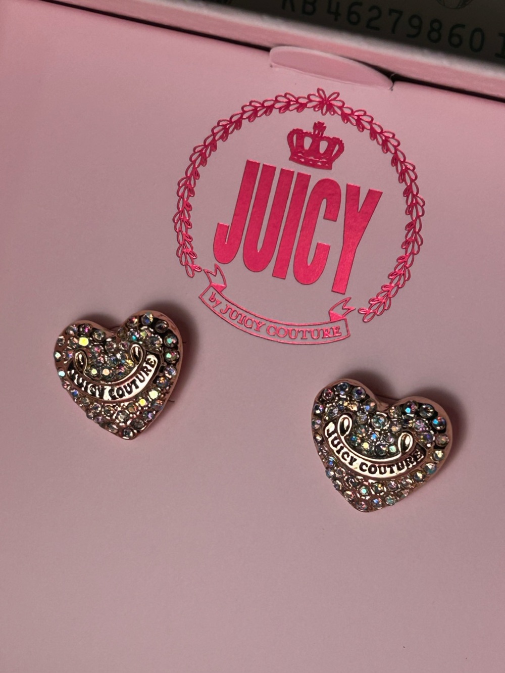 Juicy Couture Pink Crystal Pavé Heart Stud Earrings